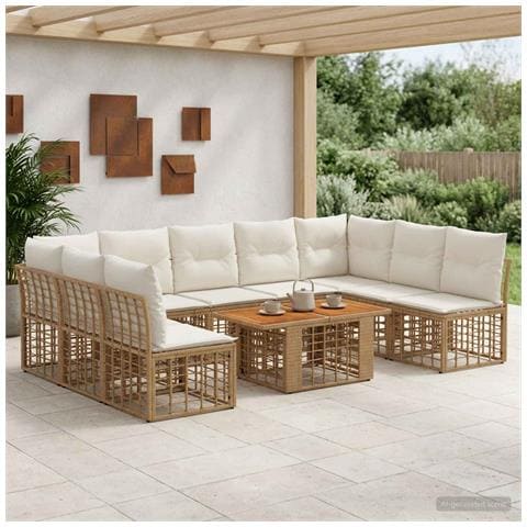 Set Divano da Giardino 10 pz Naturale e Bianco Crema polyrattan - Foto 2