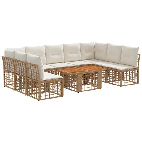 Set Divano da Giardino 10 pz Naturale e Bianco Crema polyrattan - Foto 1