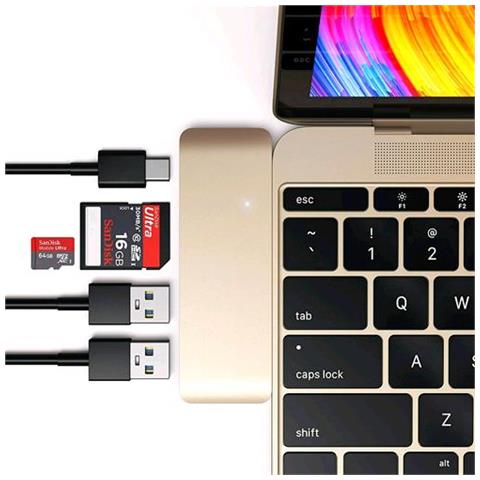 Hub 3 in 1 Tipo-C USB 3.0 in Alluminio Con Porta di Ricarica USB-C per MacBook 2015/2016/2017 da 12 pollici, Oro - Foto 3
