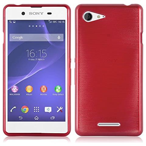 Custodia Compatibile Con Sony Xperia E3 In Rosso - Coperchio Protettivo In Silicone Tpu Flessibile Con Design Spazzolato - Foto 1