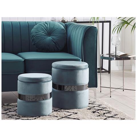 Set Di 2 Pouf Portaoggetti In Velluto Azzurro Doris - Foto 16