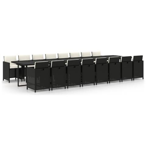 Set Da Pranzo Da Giardino 17 Pz Con Cuscini In Polyrattan Nero - Foto 1