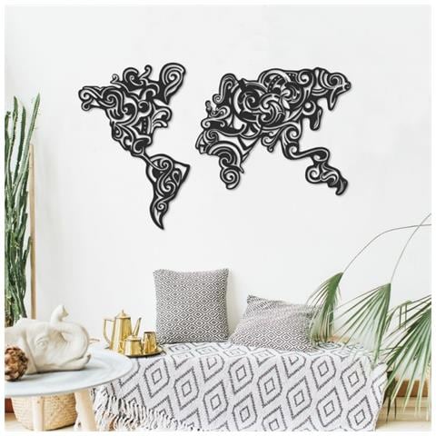 Cornice Decorativa Tribal Metallo Nero Mappa Continenti - Foto 1