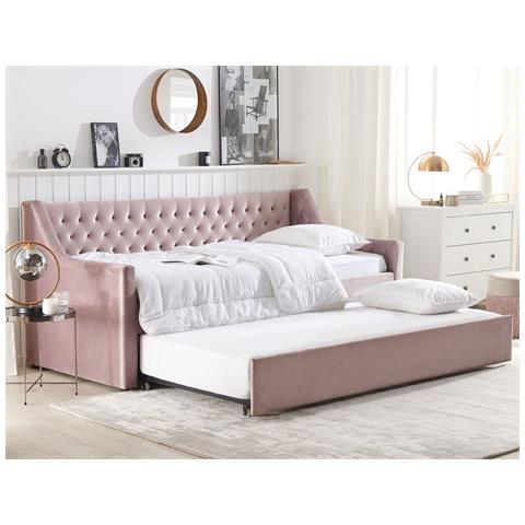 Letto Estraibile Velluto Montargis 90 X 200 Cm Rosa - Foto 1