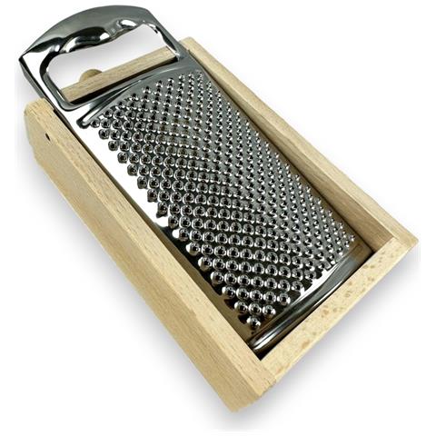 Grattugia In Acciaio Inox Con Impugnatura E Cassetto Raccoglitore In Legno - Foto 1