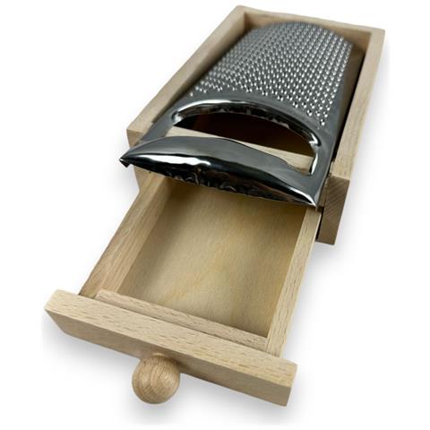 Grattugia In Acciaio Inox Con Impugnatura E Cassetto Raccoglitore In Legno - Foto 7