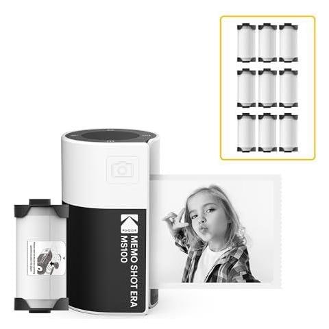 Memo Shot ERA per Bambini Fotocamera Digitale Istantanea e Stampante per Etichette, Bianca (Fotocameta + 1 Rotolo di Carta per Etichette One-Touch + Set di 9 Rotoli di Carta) - Foto 1