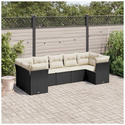 Set Divani da Giardino con Cuscini 7pz Nero Polyrattan - Foto 2