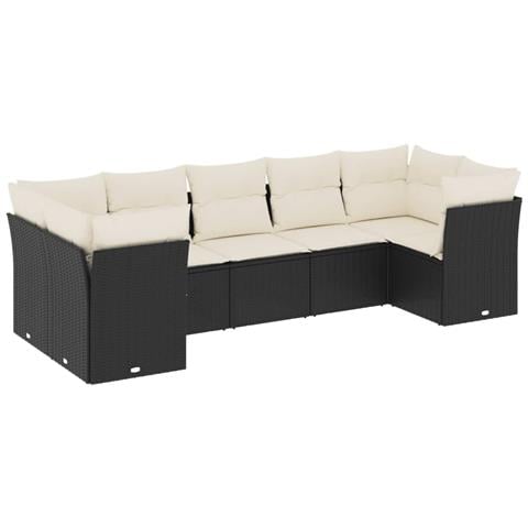 Set Divani da Giardino con Cuscini 7pz Nero Polyrattan - Foto 1