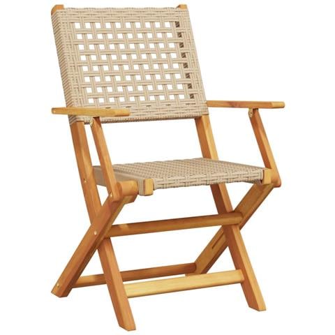 Sedie Giardino Pieghevoli 6pz Beige Polyrattan E Legno Massello - Foto 3