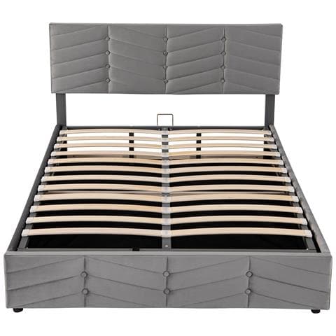 Letto Contenitore,letto Imbottito Contenitore Letto Per Ragazzi Con Vani Letto Idraulici,letto Matrimoniale 140 X 200 Cm, Grigio, Senza Materasso - Foto 2