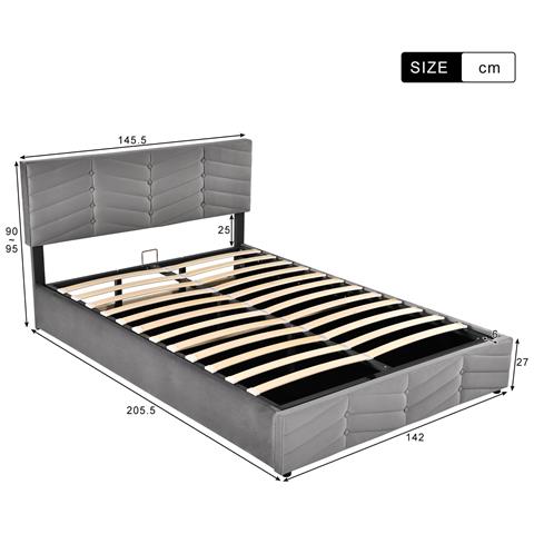 Letto Contenitore,letto Imbottito Contenitore Letto Per Ragazzi Con Vani Letto Idraulici,letto Matrimoniale 140 X 200 Cm, Grigio, Senza Materasso - Foto 4