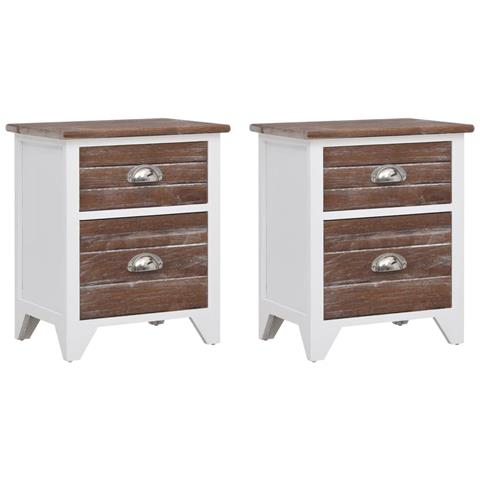 Comodini Set 2 Pz Con 2 Cassetti Marrone E Bianco - Foto 1