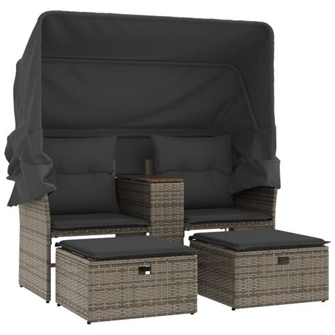 Divano Giardino 2Posti Baldacchino e Sgabelli Grigio Polyrattan - Foto 1