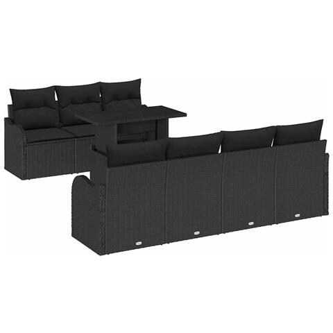 Set di Divani da Giardino a 8 Pezzi con Cuscini Neri Rattan PE,  Divano da Giardino per 2 Persone con Cuscini Neri Rattan PE - Foto 1