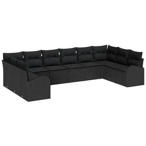 Set di divano da giardino 10 pezzi con cuscini in rattan nero, Divano da giardino per 2 persone con storage e cuscini in rattan nero - Foto 1