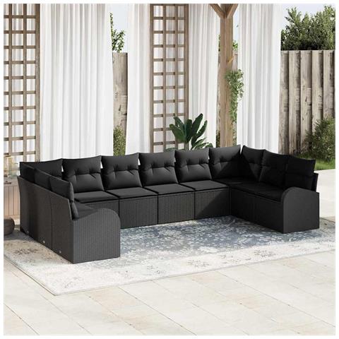 Set di divano da giardino 10 pezzi con cuscini in rattan nero, Divano da giardino per 2 persone con storage e cuscini in rattan nero - Foto 2