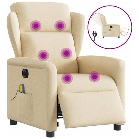 Poltrona Reclinabile Massaggiante Elettrica Crema in Tessuto - Foto 1