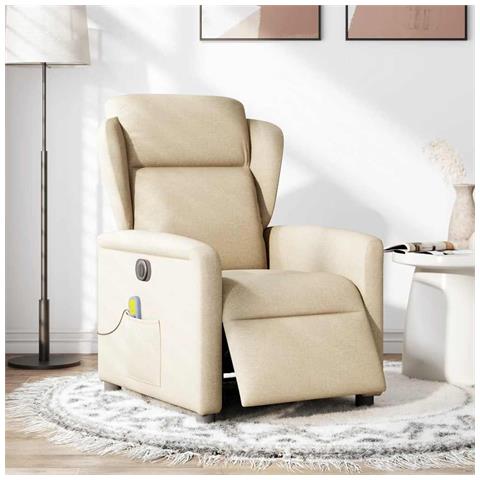 Poltrona Reclinabile Massaggiante Elettrica Crema in Tessuto - Foto 2