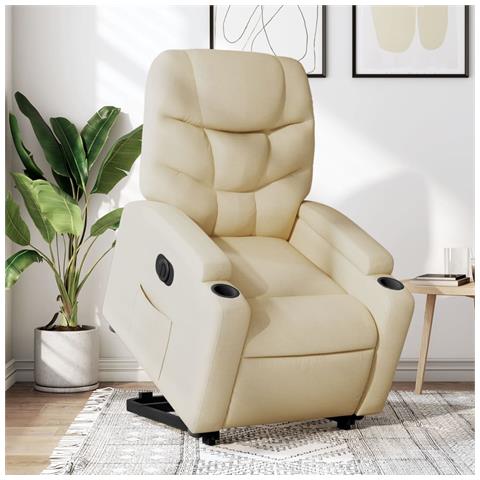 Poltrona Alzapersona Reclinabile Elettrica Crema in Tessuto - Foto 2