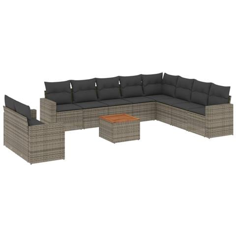 Set Divani da Giardino 11 pz con Cuscini in Polyrattan Grigio - Foto 1