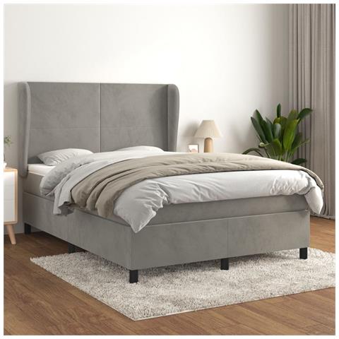Giroletto a Molle con Materasso Grigio Chiaro 140x200cm Velluto - Foto 2