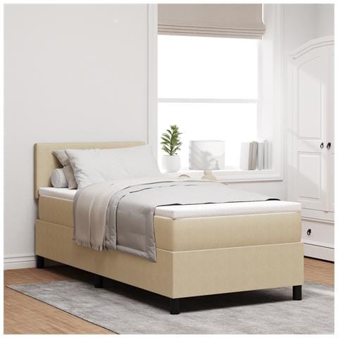 Letto con Rete a Molle e Materasso Verde Chiaro Grigio 80x200 cm Tessuto Corduroy - Foto 2