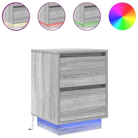 Comodini con Luci a LED 2 pz Grigio Sonoma 38x34x50 cm - Foto 1