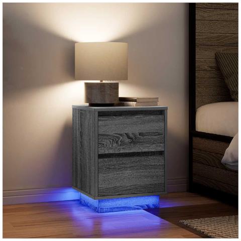 Comodini con Luci a LED 2 pz Grigio Sonoma 38x34x50 cm - Foto 2