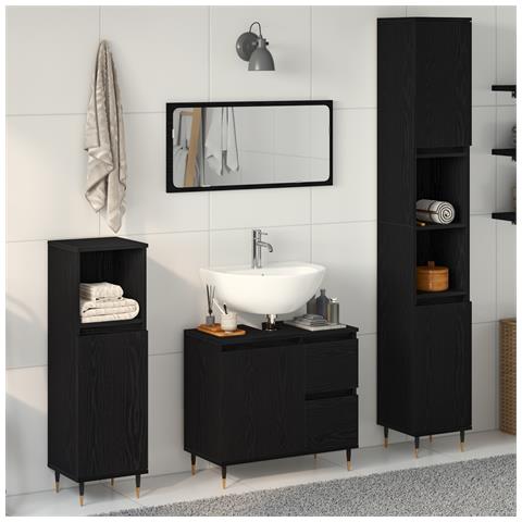 Set di mobili da bagno 3 pezzi in legno ingegnerizzato quercia nera - Foto 2