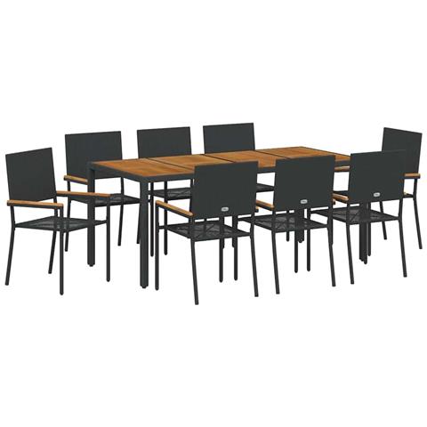 Set da Pranzo per Giardino 9 pcs Nero e Marrone - Foto 1