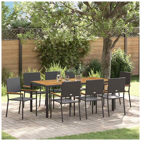 Set da Pranzo per Giardino 9 pcs Nero e Marrone - Foto 2