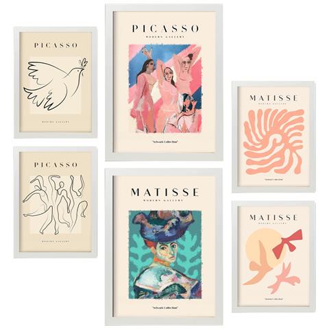Set Di 6 Stampe Di Corpi Di Picasso E Matisse Del Fauvismo E Del Surrealismo Per L'interior Design A3 & A4 Cornice Bianca - Foto 1