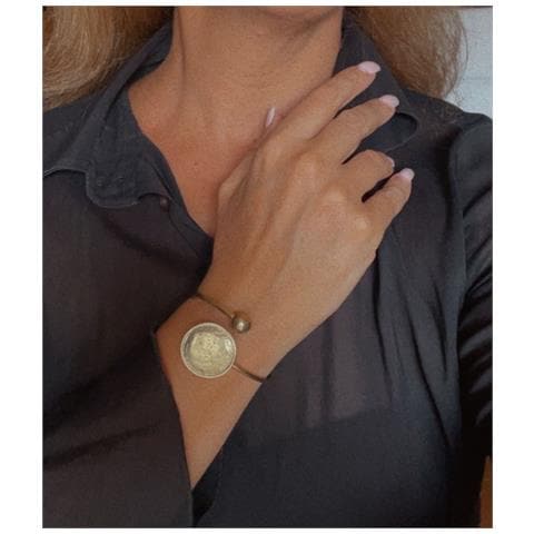 Bracciale Regolabile Placcato Oro Con Piastra Moon In Ottone E Zama - Foto 3