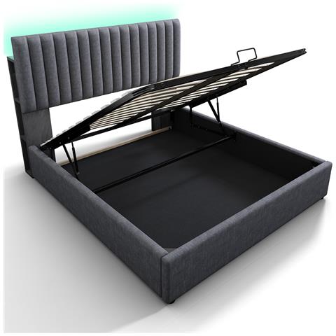 Letto Con Contenitore E Testata Led Con Ricarica Usb/type-c In Lino Grigio - Foto 3