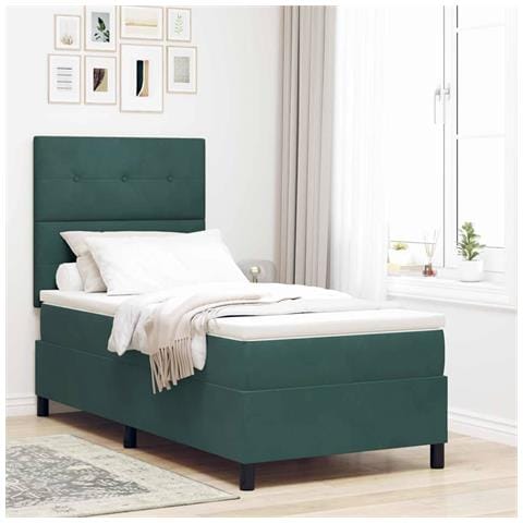 Letto a Sorgente LED Verde Scuro 100 x 200 cm Tessuto - Foto 2