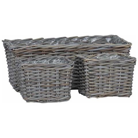 Cestino da Vaso con archiviazione 3 pcs Grigio Rattan Kubu - Foto 1