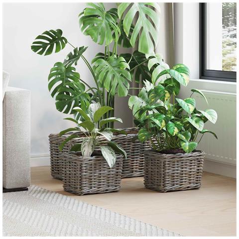 Cestino da Vaso con archiviazione 3 pcs Grigio Rattan Kubu - Foto 2