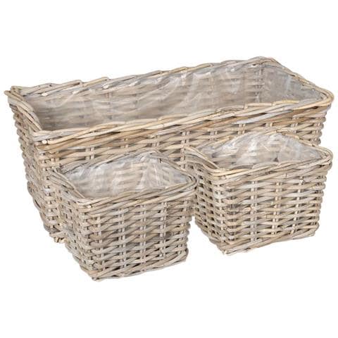 Cestino da Vaso con archiviazione 3 pcs Grigio Rattan Kubu - Foto 1