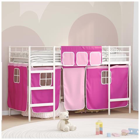 Struttura del Letto Loft per Bambini con Tendine Bianco e Rosa - Foto 2