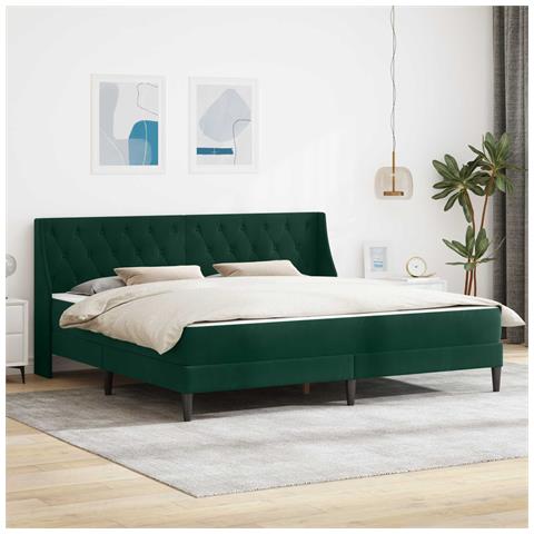 Struttura letto con materasso Verde Scuro 200 x 200 cm Velluto - Foto 2