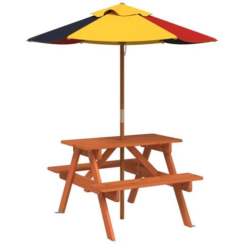 Tavolo da Picnic per 4 Bambini con Ombrellone Legno di Abete - Foto 1