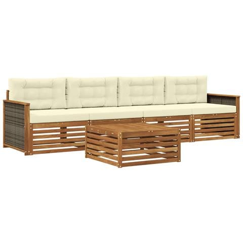Set di divani da esterno con cuscino 5 pcs Naturale e Crema - Foto 1