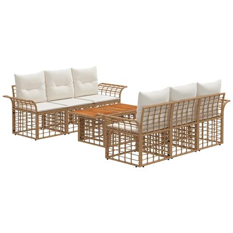 Set Divano da Giardino 7 pz Naturale e Bianco Crema polyrattan - Foto 1