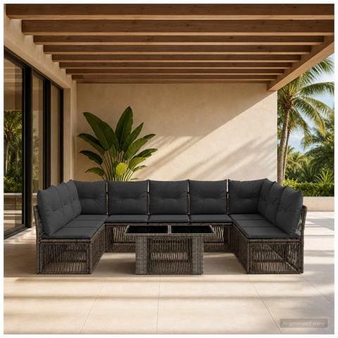 Set Divano da Giardino 10 pz Grigio polyrattan - Foto 2