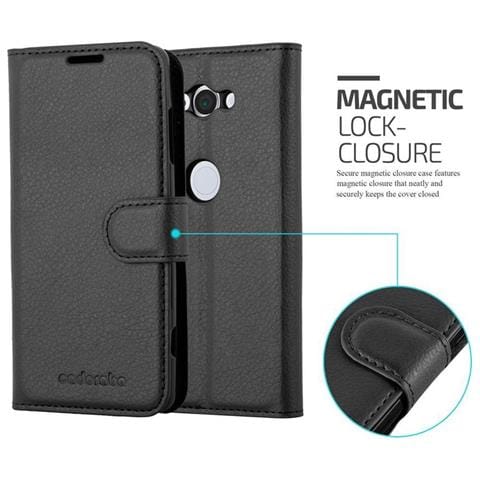 Custodia Compatibile Con Sony Xperia Xz2 Compact In Nero Carbone - Coperchio Protettiva Con Chiusura Magnetica, Funzione Stand E Tasca Per Le Carte - Foto 2