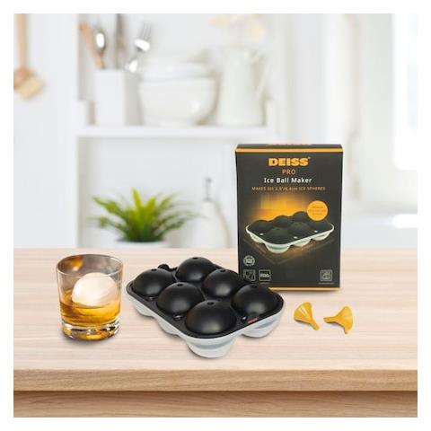 Stampo Per Sfere Di Ghiaccio & Imbuto Di Plastica - 6 Sfere Perfette Da 6.4 Cm In Un Vassoio Di Silicone Flessibile - Imbuto Di Plastica Per Il Trasferimento Di Liquido - Lavabile In Lavastoviglie - Foto 7