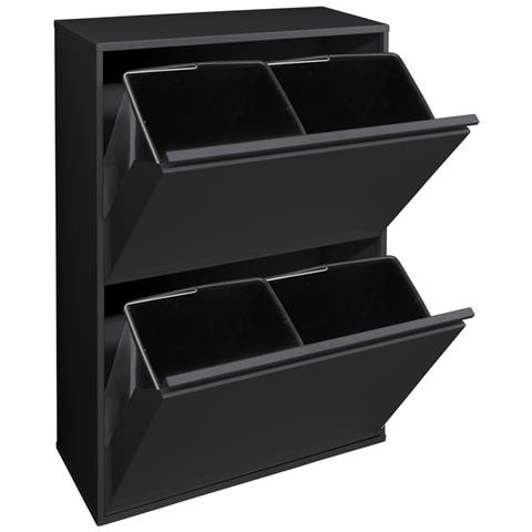 Basic Cr604-b Pattumiera Per Raccolta Differenziata, 4 Secchi, Mobile D'acciao Per Differenziata, 4 X 17 L (68 L), Nero - Foto 3