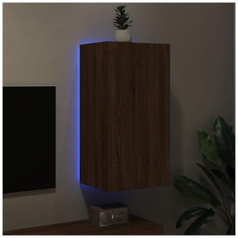 Mobile Tv A Parete Con Luci Led Rovere Marrone 40,5x35x80 Cm - Foto 3