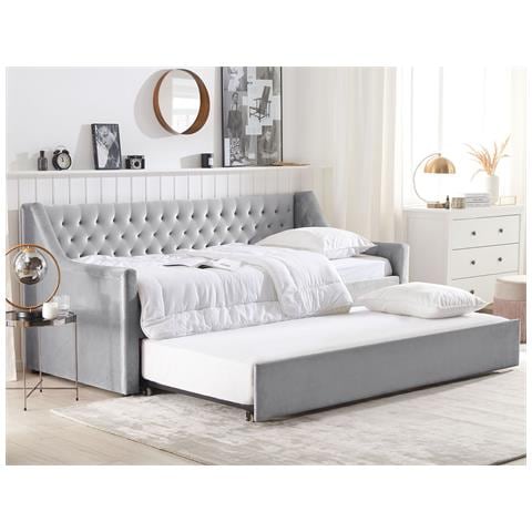 Letto Estraibile Velluto Montargis 90 X 200 Cm Grigio Chiaro - Foto 1